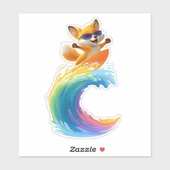 Adesivo Cute Fox Sticker – Surfboard Wave (Folha)