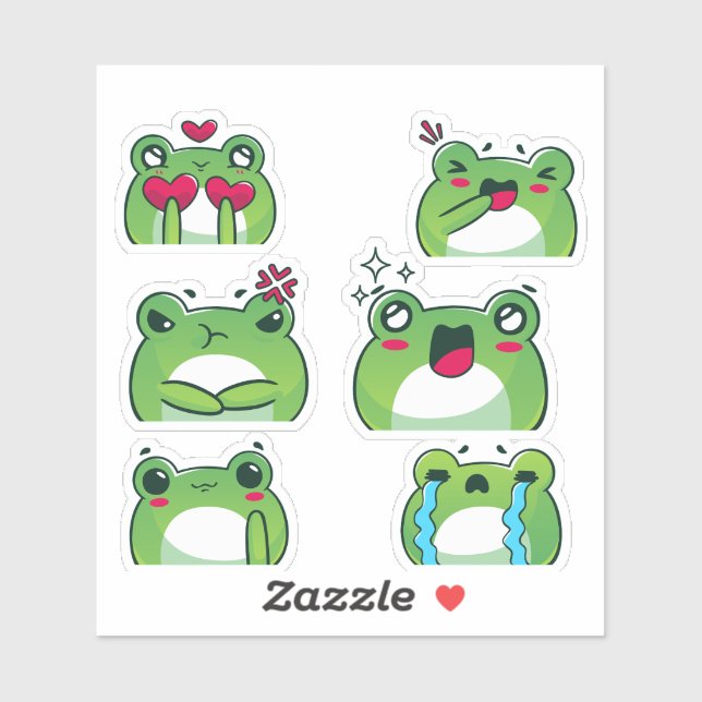 Adesivo Cute Frog Emoji Reaction Faces Vinyl Sticker Set (Folha)