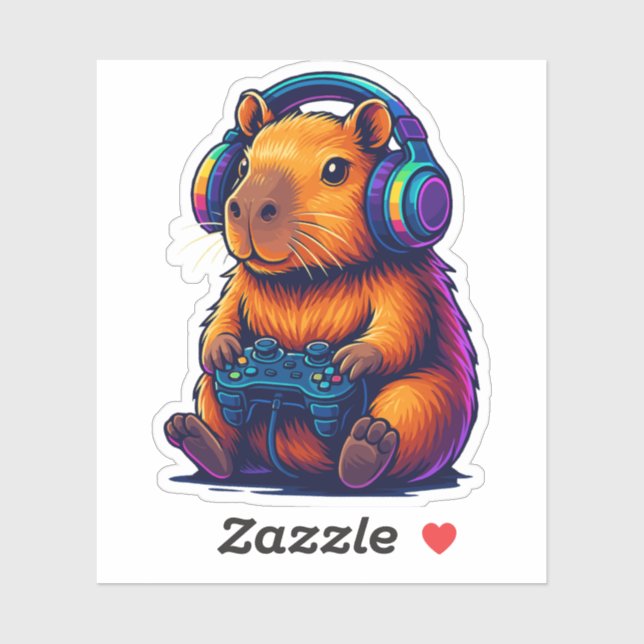 Adesivo Cute Gamer Capybara — with Headset & Controller (Folha)