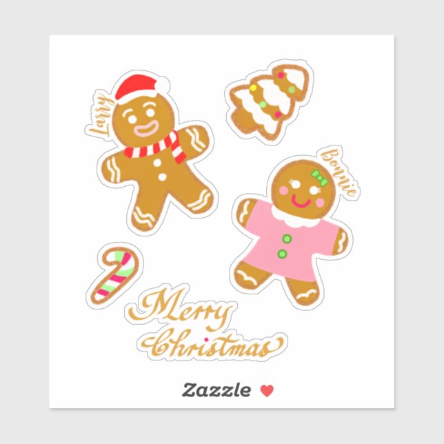 Adesivo Cute Gingerbread Christmas Script Personalized  (Folha)