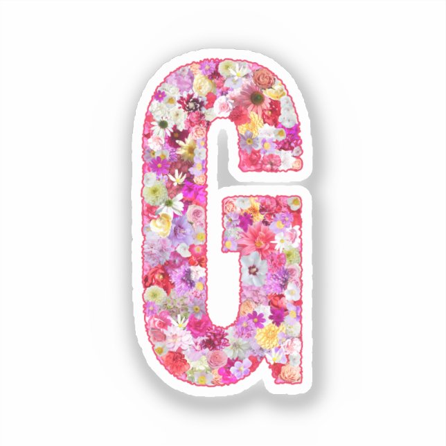 Adesivo Cute Girly Colorful Floral Initial Letter G (Frente)