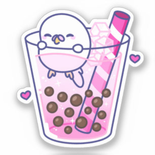 Adesivo Cute Girly Pink Budget Boba Bubble Tea