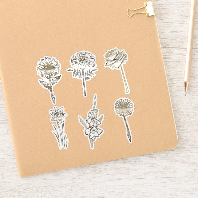 Adesivo Cute Gold Abstract Flowers Drawing (Notebook)