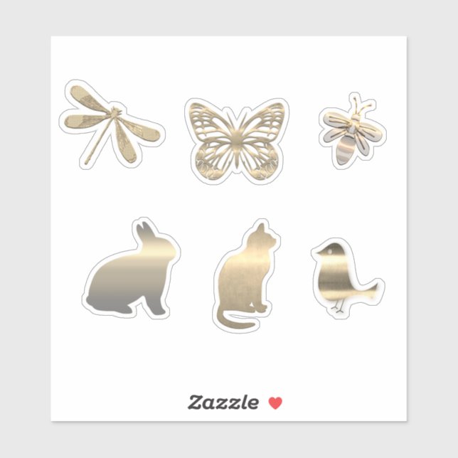 Adesivo Cute Gold Animals Insects  (Folha)