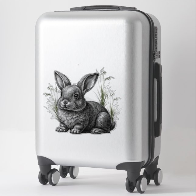 Adesivo Cute Gray Rabbit Among the Grass (Mala)