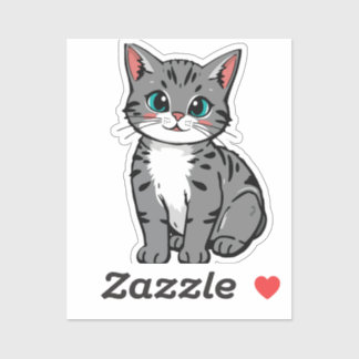 Adesivo Cute Gray Tabby Cat Sticker – Adorable Cartoon Kit