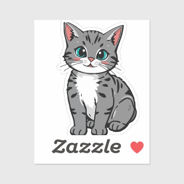 Adesivo Cute Gray Tabby Cat Sticker – Adorable Cartoon Kit (Folha)