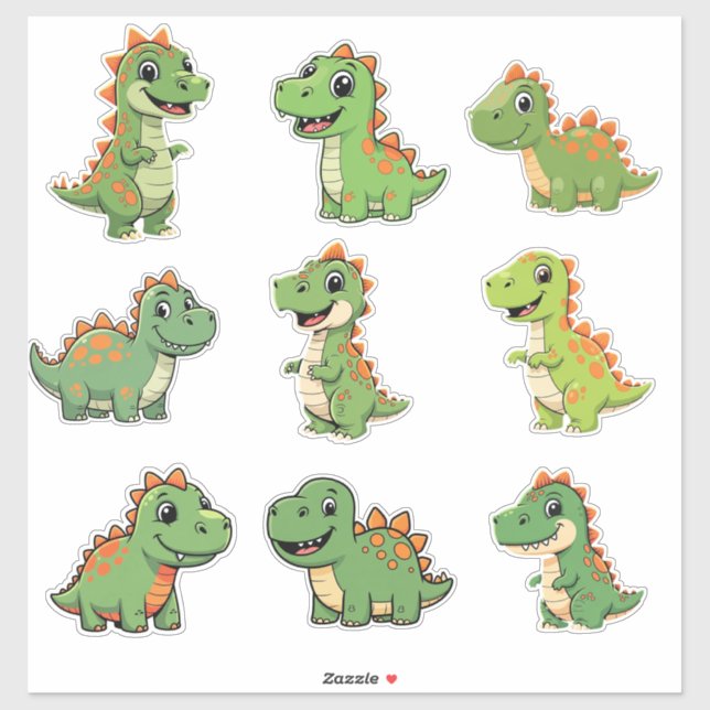 Adesivo Cute Green T-Rex Dinosaur Kids Vinyl Sticker (Folha)