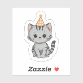 Adesivo Cute Grey Tabby Kitten Birthday Party Sticker