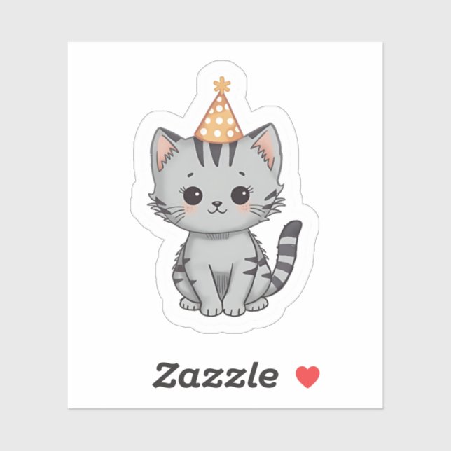 Adesivo Cute Grey Tabby Kitten Birthday Party Sticker (Folha)