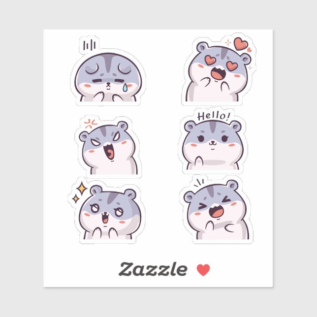 Adesivo Cute Hamster Emoji Reaction Faces Vinyl Sticker  (Folha)