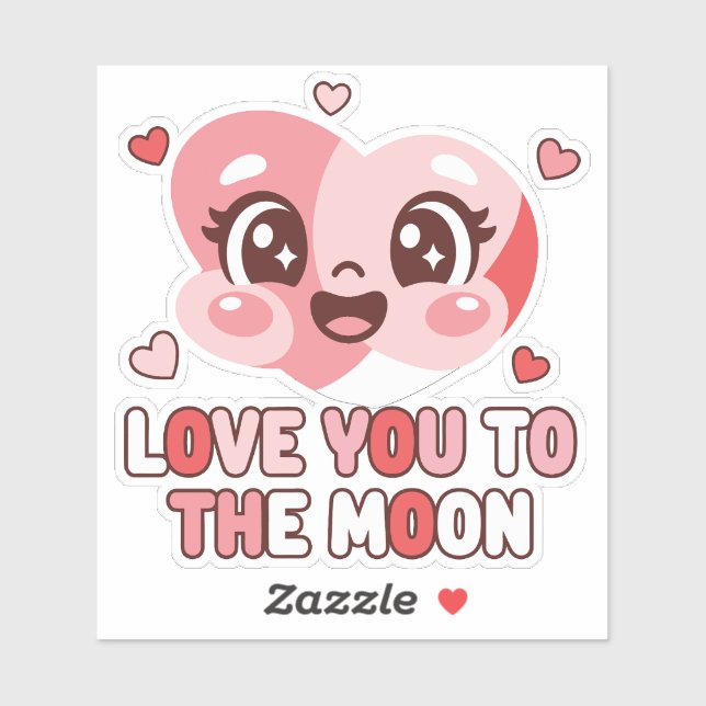 Adesivo Cute Heart Character Love You To The Moon (Folha)