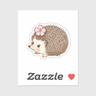Adesivo Cute Hedgehog with Flower Watercolor Sticker