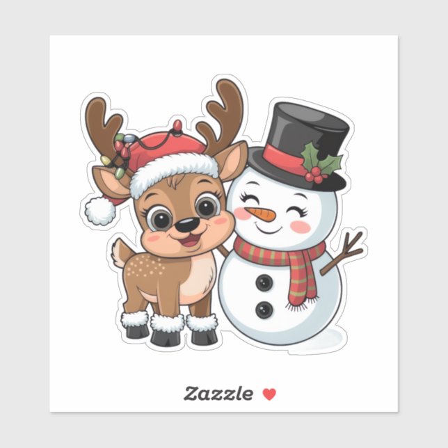 Adesivo Cute Holiday Reindeer & Snowman (Folha)