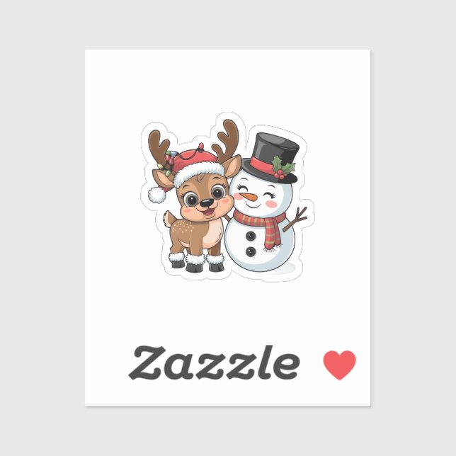 Adesivo Cute Holiday Reindeer & Snowman (Folha)