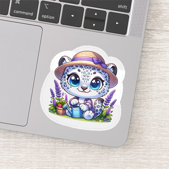 Adesivo Cute Kawai Flower Gardening Snow Leopard Stickers  (Detalhe)