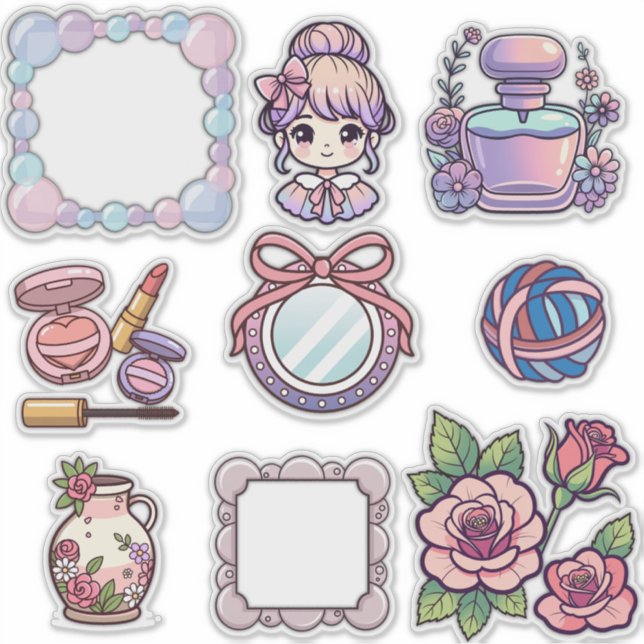 Adesivo Cute Kawaii Aesthetic Sticker Bundle – Frames, Bea (Frente)