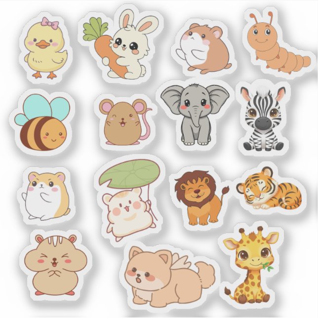 Adesivo Cute Kawaii Animal Sticker Pack  (Frente)