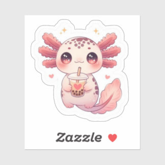 Adesivo Cute Kawaii Axolotl Drinking Bubble Tea Sticker