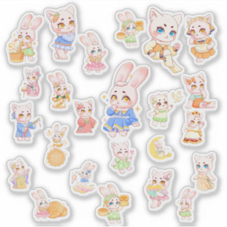 Adesivo Cute Kawaii Bunny and Cat Stickers