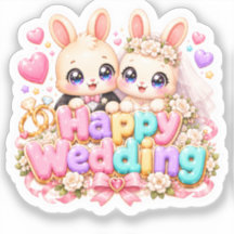 Cute Kawaii Casal de Coelho de Casamento Feliz Ros