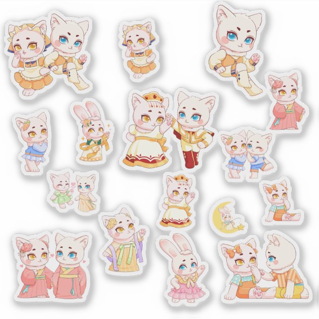 Adesivo Cute Kawaii Cat and Bunny Stickers (Frente)