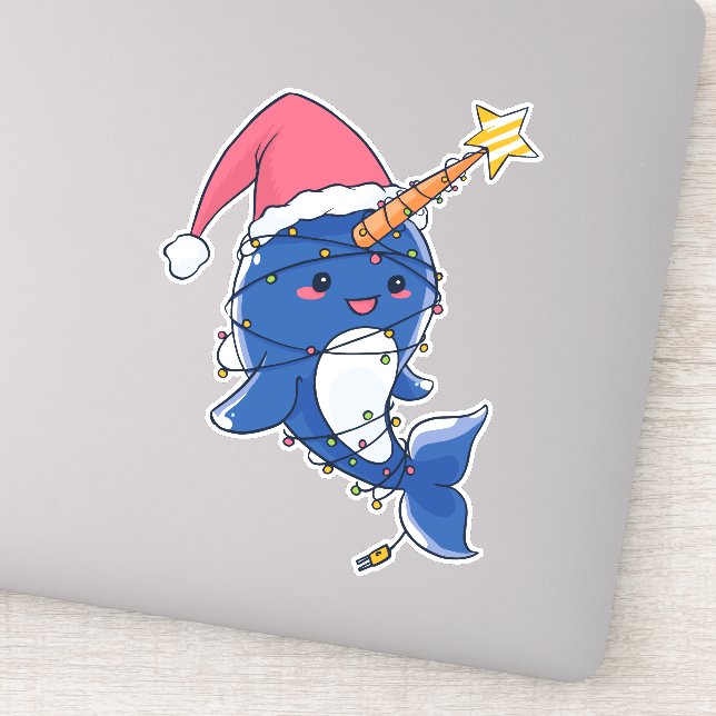 Adesivo Cute Kawaii Christmas Narwhal (Detalhe)