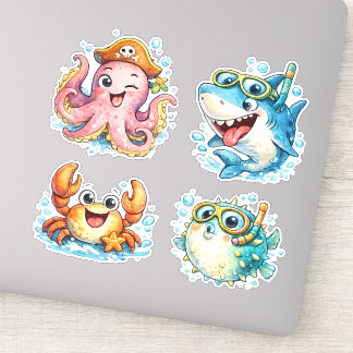Adesivo Cute Kawaii Criaturas do Oceano  