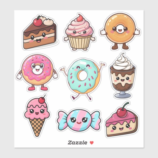 Adesivo Cute Kawaii Desserts (Folha)