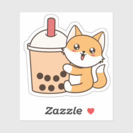 Adesivo Cute Kawaii Engraçado Fox Boba Bubble Tea