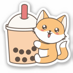 Adesivo Cute Kawaii Engraçado Fox Boba Bubble Tea