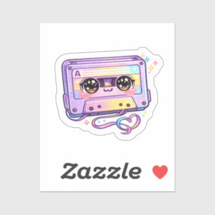 Adesivo Cute Kawaii Fita Cassete Retro Pastel Roxo Música