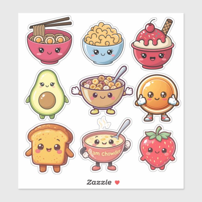 Adesivo Cute Kawaii Food  (Folha)