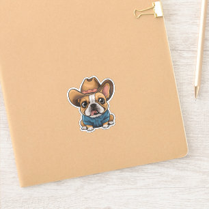 Adesivo Cute Kawaii French Bulldog Cowboy Ho Art