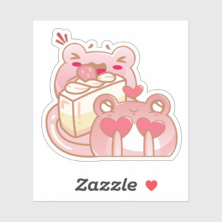 Adesivo Cute Kawaii Frog Eating Cake Personalized