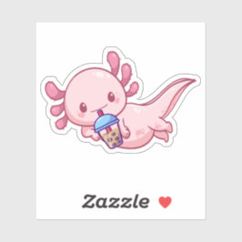 Adesivo Cute Kawaii Funny Axolotl Boba Bubble Tea