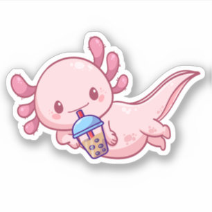 Adesivo Cute Kawaii Funny Axolotl Boba Bubble Tea