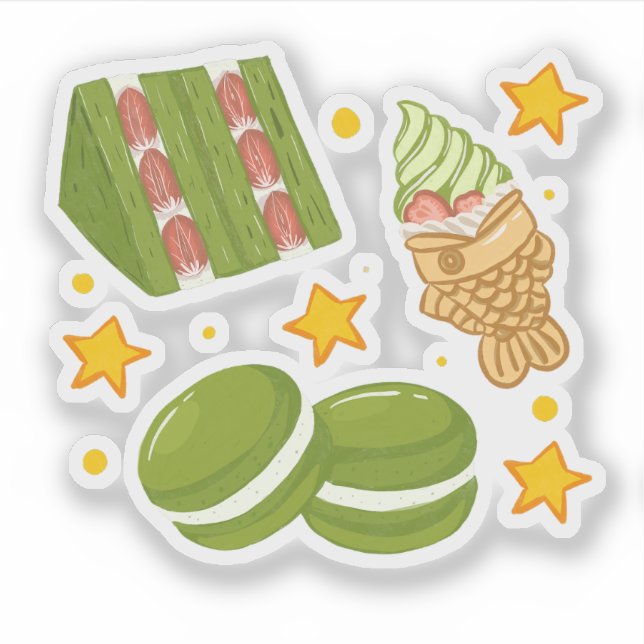 Adesivo Cute Kawaii Hand-Drawn Matcha Sweets (Frente)