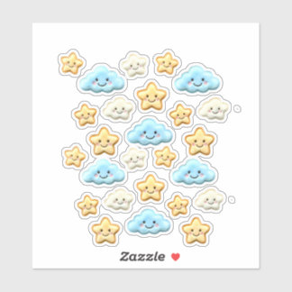 Adesivo Cute Kawaii Happy Clouds & Stars Aesthetic Planner