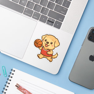 Adesivo Cute Kawaii Labrador Jogando Kiss Cut De Basquete