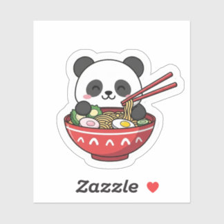 Adesivo Cute Kawaii Panda in Ramen Bowl Noodle