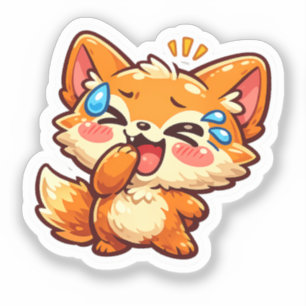 Adesivo Cute Kawaii Raposa Laranja Rindo Lágrimas de Alegr