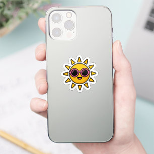 Adesivo Cute Kawaii Sol Retro Usando Óculos de Sol Rosa Ve