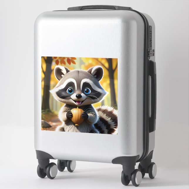 Adesivo Cute Kawaii style Racoon segurando uma bolota (Mala)