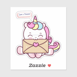 Adesivo Cute Kawaii Unicorn Love Illustration