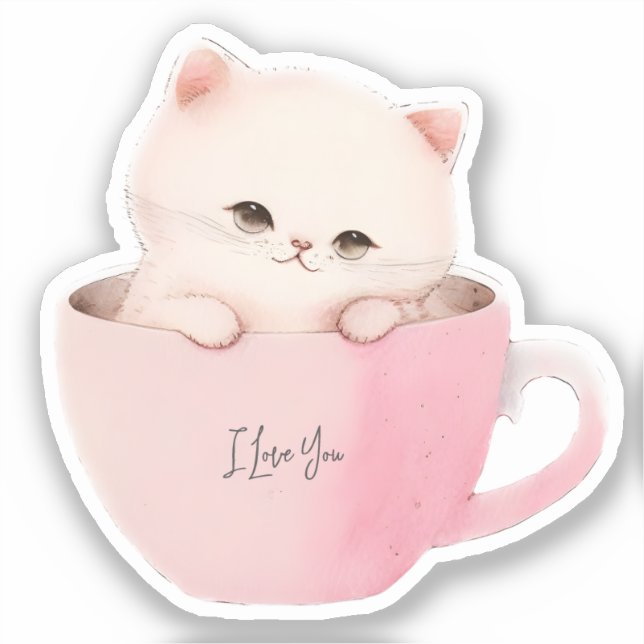 Adesivo Cute Kitten em um Teacup (Frente)