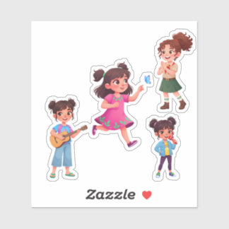 Adesivo Cute Little Girl Cartoon Character Vinyl Sticker 