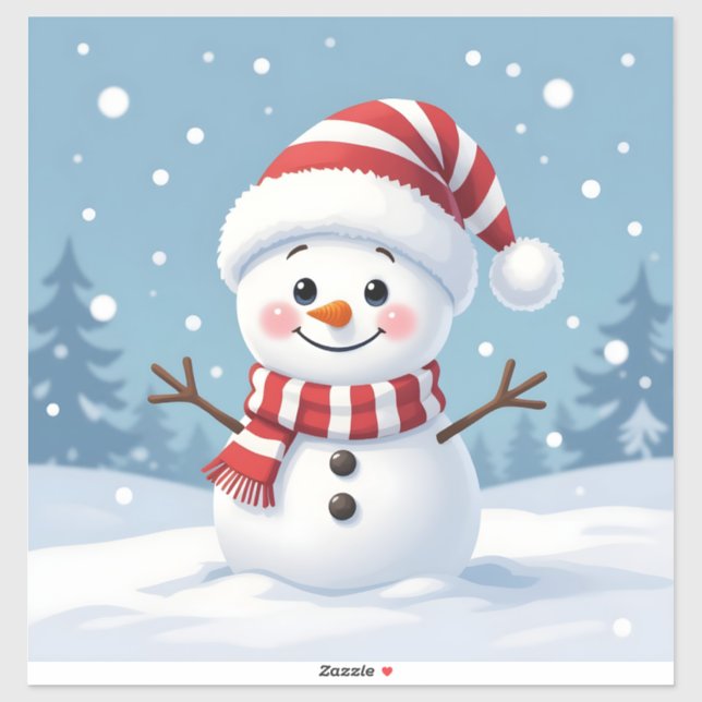 Adesivo Cute little snowman with scarf & hat (Folha)