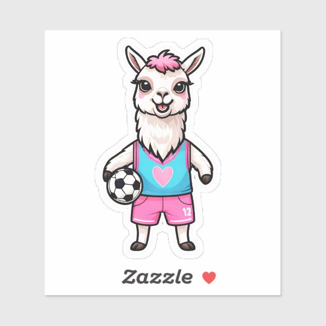 Adesivo Cute Llama Jogando Futebol (Folha)