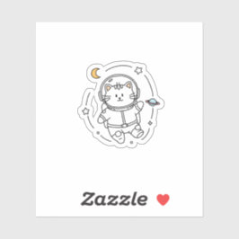 Adesivo Cute Minimalist Astronaut Cat Line Art 